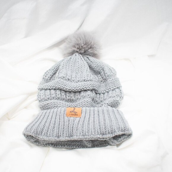 larome Accessories - Lorome Grey Beanie Style Hat with Pom Pom Accent
